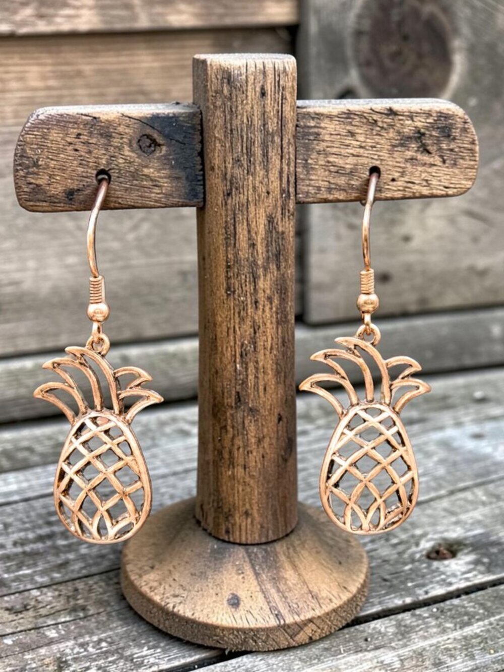 Copper Pineapple Drop Earrings - Picture 5 of 5